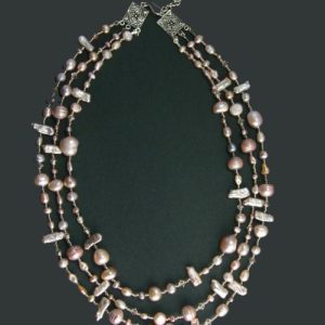 Three-Strand Pink Pearl & Crystal Necklace